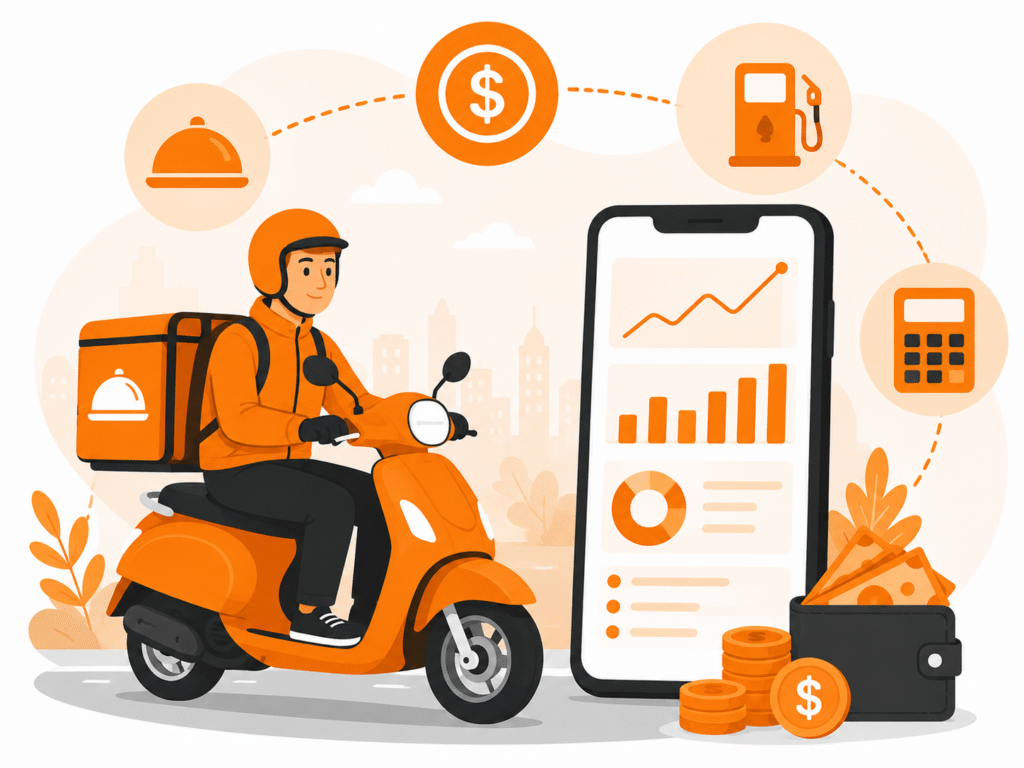 food delivery profit calculator showing real doordash ubereats earnings after fuel and taxes