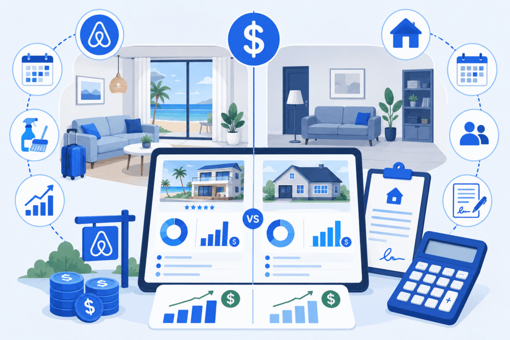 str vs ltr calculator comparing short term rental airbnb income against long term rental income for the same property